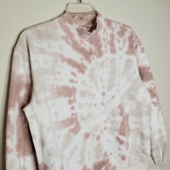 A&F Pink & White Tie Dye Print Mock Neck Turtleneck Balloon Sleeve Sweatshirt - Picture 4 of 9